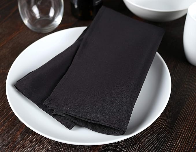 Arkwright Restaurant Cloth Napkins - (Pack of 25) Spun Polyester Dinner Napkin with Hemmed Edges - Ideal for Dinner, Wedding, Party, Banquet, Kitchen, 20 x 20 in, Black