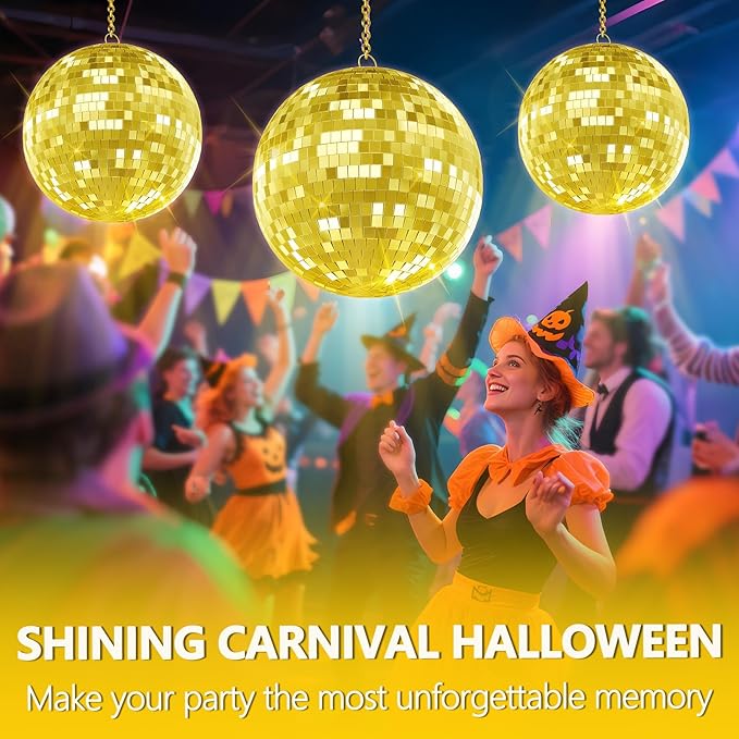 Disco Ball, 12/16/20 Inch Hanging Disco Ball, Mirror Ball for Party Decoration, Wedding, DJ Club, Stage, Birthday, Christmas, New Years Celebration (Golden, 20Inch)