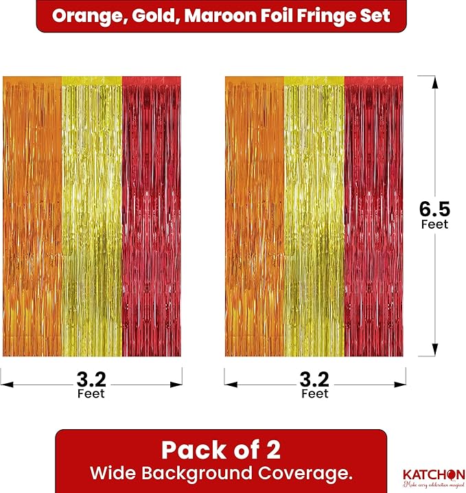 KatchOn, Orange, Gold and Maroon Fringe Backdrop - Pack of 2 | Fringe Streamers for Thanksgiving Decorations, Thanksgiving Backdrop, Friendsgiving Decoration, Birthday, Anniversary Decorations