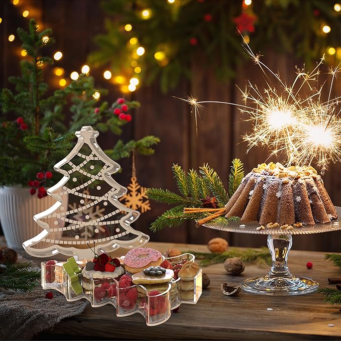 11" Christmas Tree Charcuterie Boards, Acrylic Reusable Serving Tray for Dessert Appetizer Display, Cute Decorative Snack Platter for Xmas Party Table Decoration