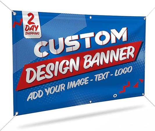 Custom Banner Prints w/Image, Logo & Text Vinyl Banner for Birthday, Halloween, Wedding, Graduation | 15 Font, 5 Theme & 25 Background Options | Personalized Banner Birthday Party Decoration 2 X 3