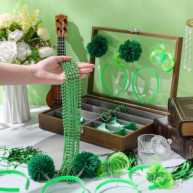 50 Pcs Green Holiday Team Spirit Party Accessories Pom Pom Party Headbands Star Shape Sunglasses Bead Necklaces Stuff Favors for Birthday Wedding Supplies(Classic)