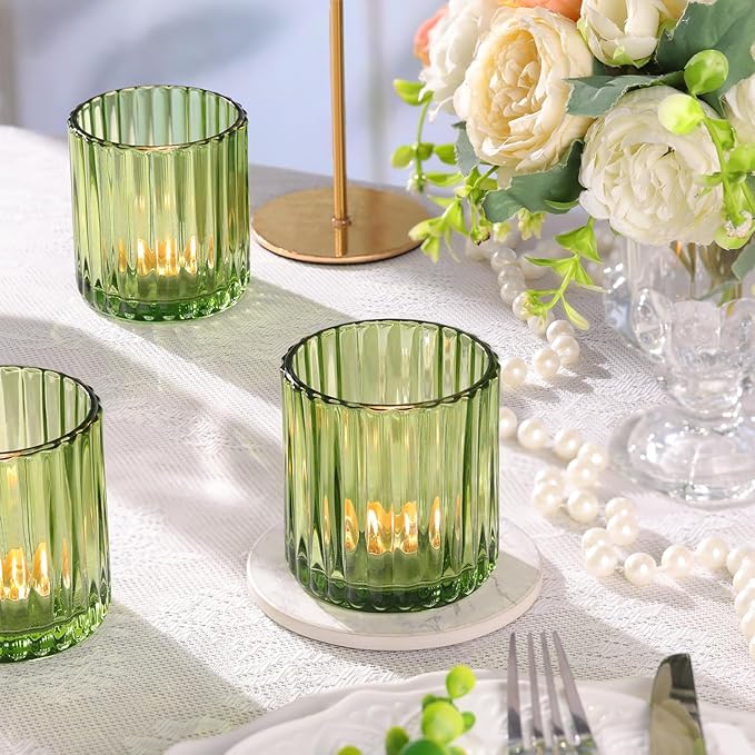 Green Large Votive Candle Holder Set of 8, Tea Lights Candle Holders for Wedding Table Centerpieces, Boho Decor, Home Dinner Birthday Party Decor, Bridal Shower and Holiday Decorations