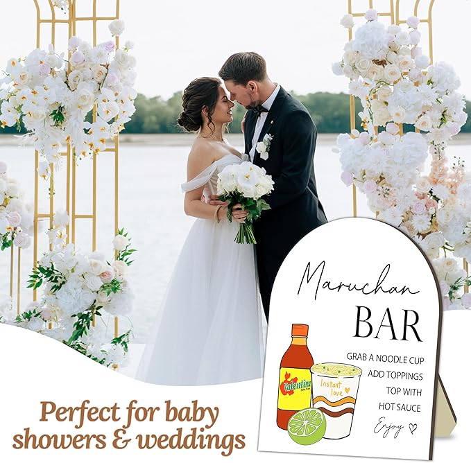 Cup Noodles Station Board for Babies Party, Noodle Bar Wooden Welcome Table Sign for Baby Shower, Baby Shower Food Table Decorations Signs, Guest Food Signs Decor for Gender Reveal Parties, 8x10 Inch