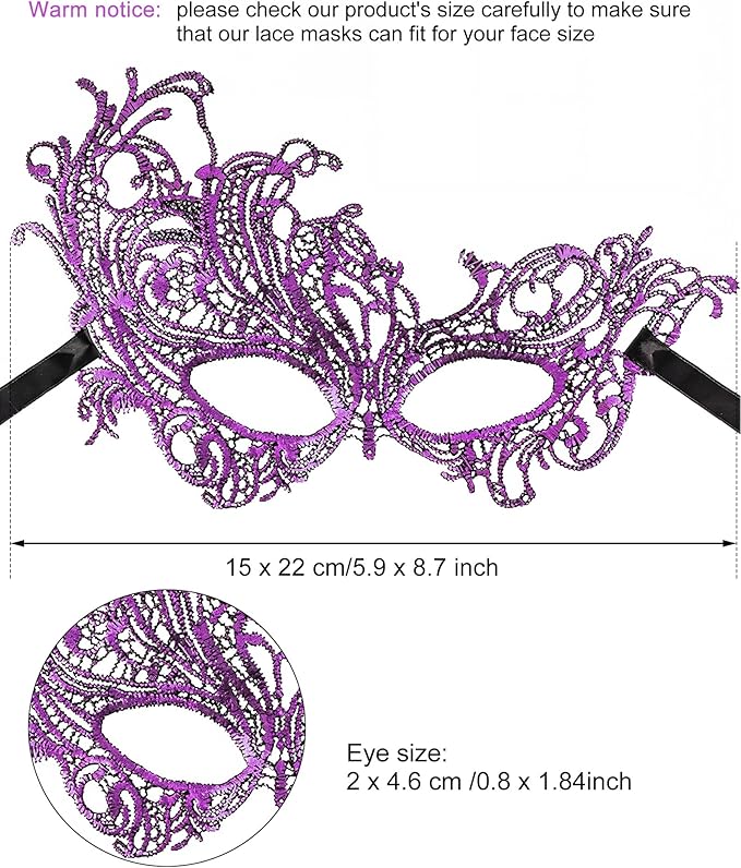 JOVITEC 6 Pieces Masquerade Mask for Women Halloween Lace Multicolored Venetian Mask for Carnival Mardi Gras Evening Prom