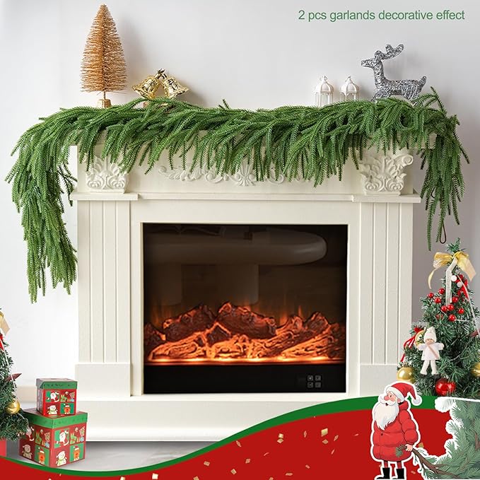 6Ft Artificial Norfolk Pine Garland Realistic Green Faux Greenery Garland for Christmas Table, Fireplace, Mantle, Window, Stairs, Indoor, Outdoor Holiday Decor（1PCS）