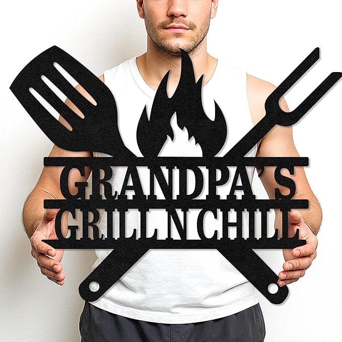Custom BBQ Metal Sign Personalized Grill Name Wall Art for Outdoor Kitchen Patio Backyard Decor Fathers Gift for Dad Grandpa Husband Barbecue Smoker Area Sign, Grilling Lover Gifts 56