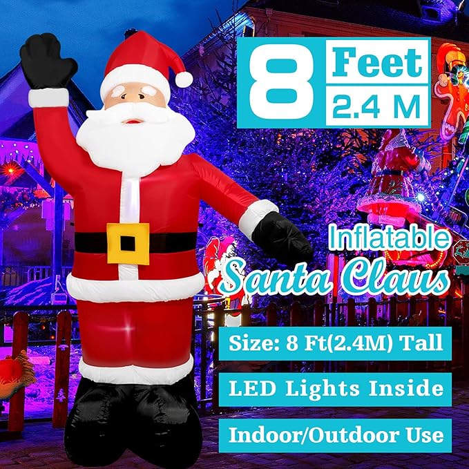 Christmas Inflatable Snowman/Nutcracker/Santa Claus Lighted Blow Up Christmas Yard Decoration with Built in Fan and Anchor Ropes (03-Santa)