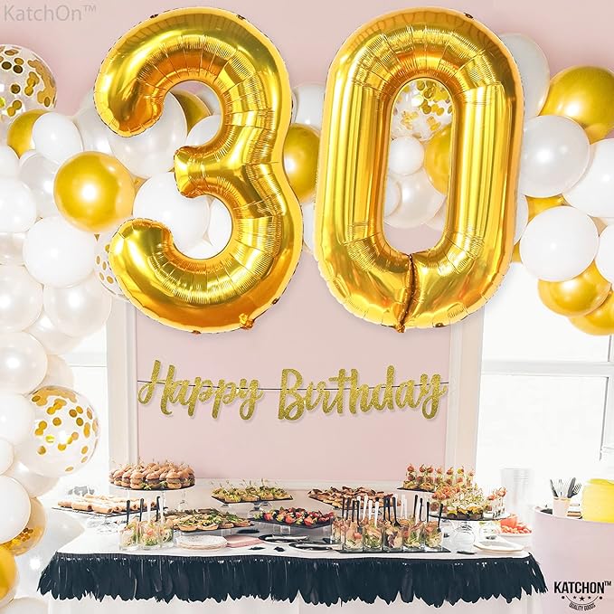 Katchon, Gold 30 Balloon Numbers - 40 Inch | Gold 30th Birthday Balloons for Happy 30th Birthday Decorations for Him | 30th Balloons for Her | 30th Anniversary Decorations | Gold Birthday Decoration