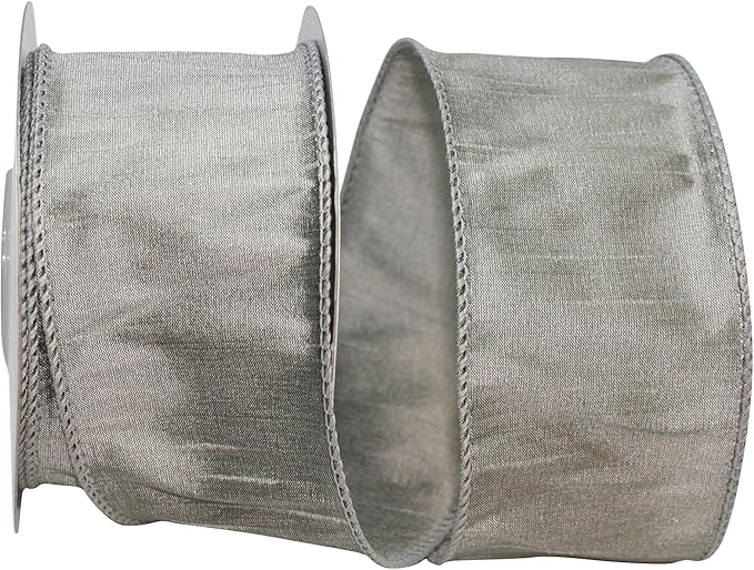 Reliant Ribbon 92975W-070-40F Dupioni Supreme Wired Edge Ribbon, 2-1/2 Inch X 10 Yards, Silver