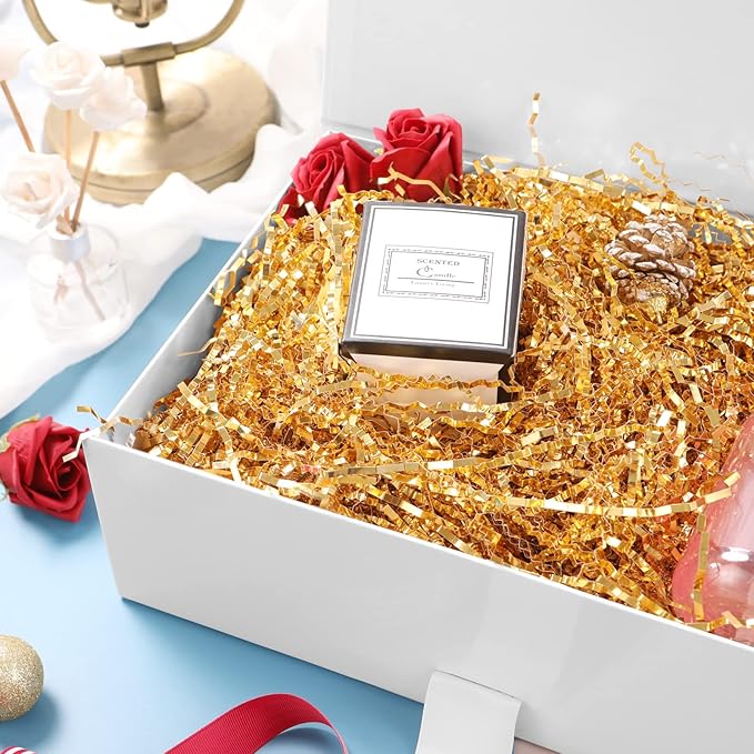 BLK&WH 6 Large Gift Boxes with Ribbon 13.5x9x4.1 Inches, White Gift Boxes with Lids Large, Bridesmaid Proposal Boxes, Luxury Magnetic Boxes for presents (Glossy White)