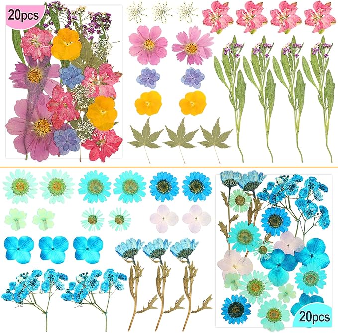 120 PCS Real Pressed Flowers, Natural Dried Pressed Flowers for Resin, Dried Florals Dry Flowers Leaves Kit with Tweezers for Scrapbooking DIY Art Crafts, Mother’s Day Birthday Gift