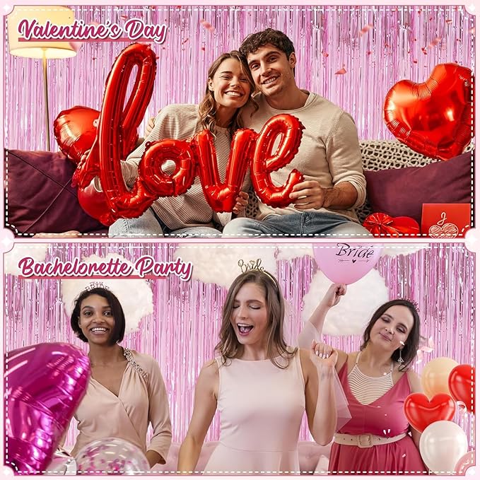 Crosize 7 Pack 3.3 x 9.9 ft Pink Foil Fringe Glitter Curtains Party Decorations, Tinsel Backdrop for Parties, Door Streamers for Birthday, Photo Booth Backdrops, Party Decor