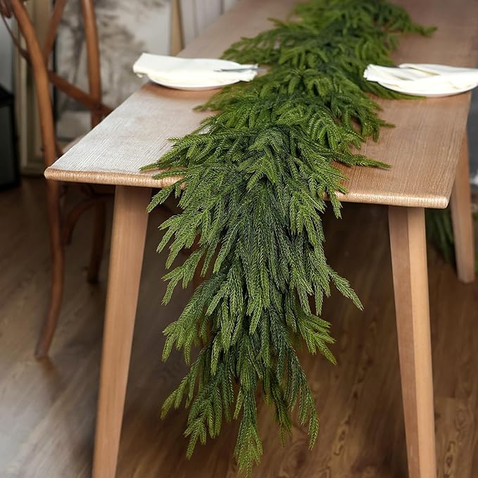Real Touch Christmas Norfolk Pine Garland - 6ft Artificial Christmas Garland Fake Pine Needles Faux Green Garland for Fireplace,Table,Window,Stairs,Mante,Holiday Indoor Outdoor Xmas Decor(1PCS)