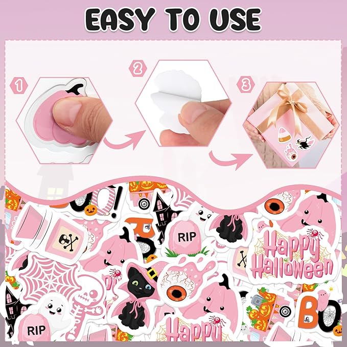300Pcs Halloween Foam Stickers, Self-Adhesive Pink Ghost Witch Pumpkin Stickers Halloween Decals Sticker Decorations for Home Office School Classroom DIY Art Craft Party Supplies