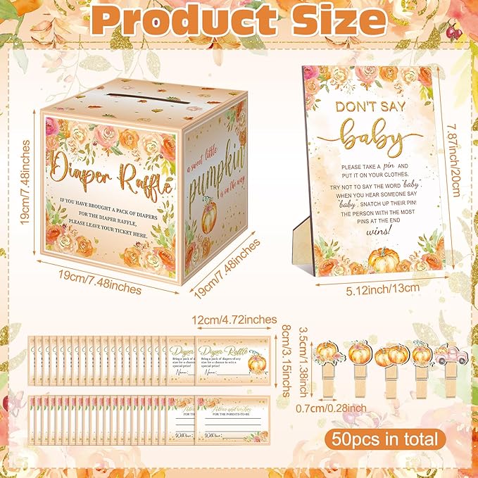 102 Pcs Baby Shower Game Supplies Diaper Raffle Tickets with Diaper Raffle Card Box Don't Say Baby Sign Mini Clothespin Baby Shower Game Decor for Baby Shower Gender Reveal(Watercolor)