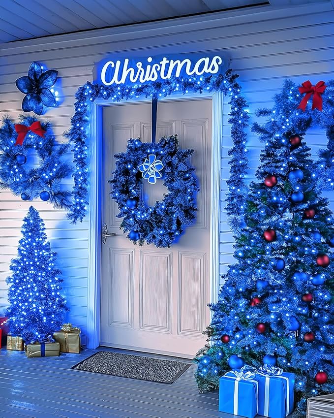 LED Christmas Lights, Extra Long Outdoor String Lights Waterproof, Timer & Memory, 8 Modes Dimmable Plug in Fairy for Outside Tree Wedding Patry (Blue, 125FT 380LED)