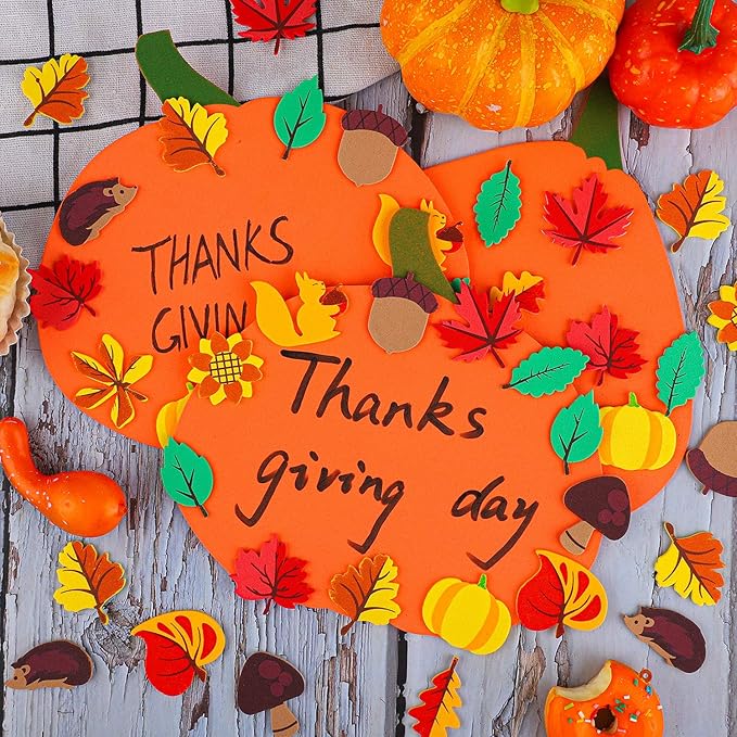 Aneco 500 Pieces Leaf Foam Stickers Self-Adhesive Fall Maple Squirrels Acorns Stickers for Fall Thanksgiving Scrapbooking Craft Decorations, Assorted Fall Theme