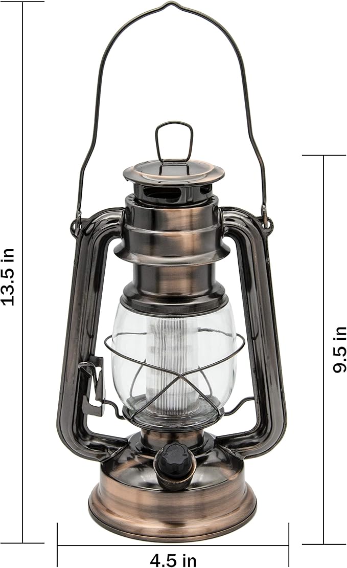 YAKii LED Vintage Lantern Metal Hanging Hurricane 12 LED Dimmer Switch Warm White Battery Operated Power Outage Indoor Camping Lighting Outdoor Brooklyn (Copper 2 Pack)