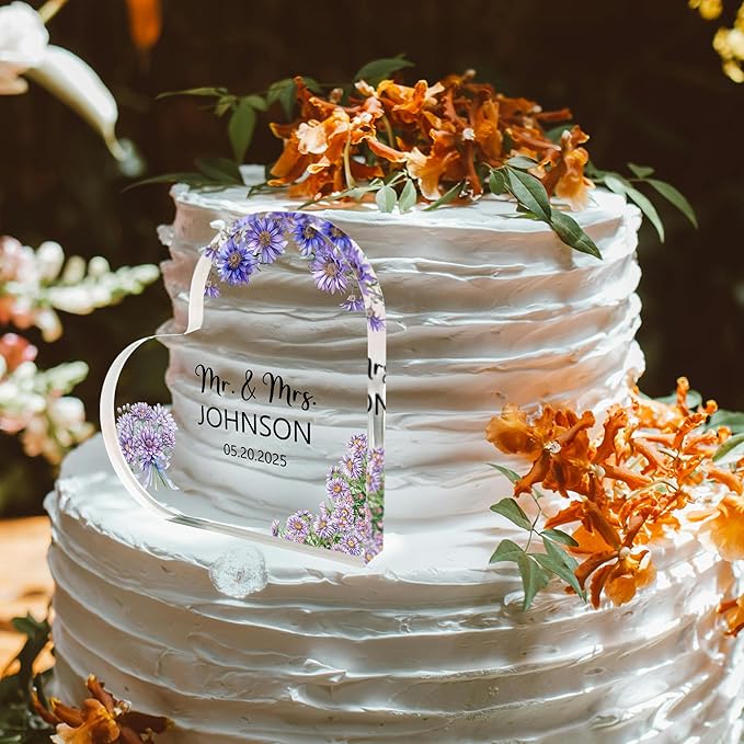 Custom Wedding Heart Acrylic Plaque,Mr & Mrs Cake Topper,Personalized Wedding Keepsake/Gift/Sign (Style 4)