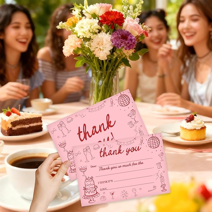 Kids Thank You Card, Dinner Party Theme Thank You Notes, Cocktail Greeting Card With Envelope, Birthday Wedding Graduation Christmas Party Favors Supplies Decor(20 Pcs)-07