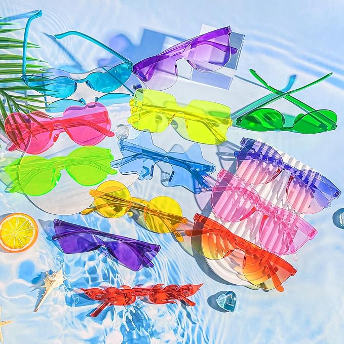 Pibupibu 24/48 Pack Mixed Rimless Colorful Party Sunglasses Bulk, Fun Party Glasses Photoshoot Prop Costume Eyewear