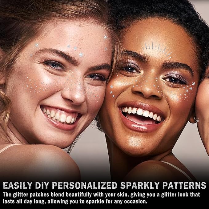 20PCS Glitter Freckles Face Tattoo Sparkle Freckles,Face Glitter Patches,Faux Freckles Temporary Tattoos Makeup for Halloween Christmas-Silver