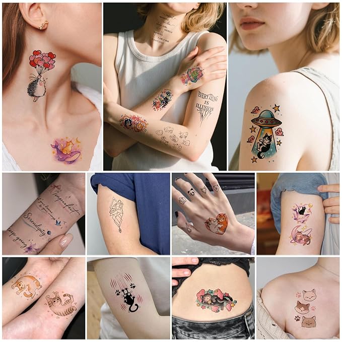 77 Sheets Pet Animal Temporary Tattoo for Women Men, 17 Sheets Half Arm Cat Dog Large Lion Wolf Flower Elephant Fake Tattoo, 60 Tiny Dolphin Rabbit for Adult Kids Body Tattoos Stickers Realistic