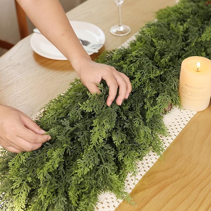 Real Touch Christmas Cedar Garland -16ft Artificial Garlands Faux Cedar Fake Pine Needles Garland for Fireplace,Table,Window,Stairs,Mante,Holiday Indoor Outdoor Xmas Decor(1PCS)