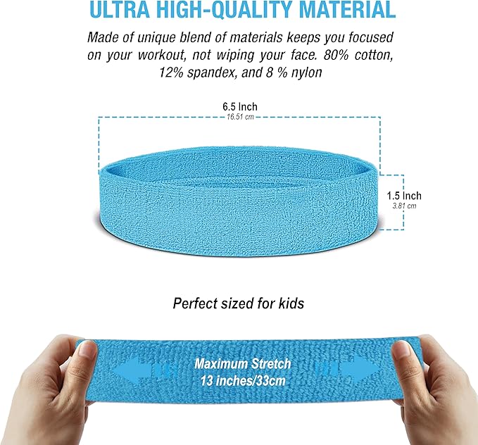 Suddora Toddlers Headbands, Sports Sweatbands for Kids, Non-Slip and Lightweight Fabric Bands for Youth Basketball, Soccer, and Tennis, Moisture-Wicking Bands for Cosplay & Costumes