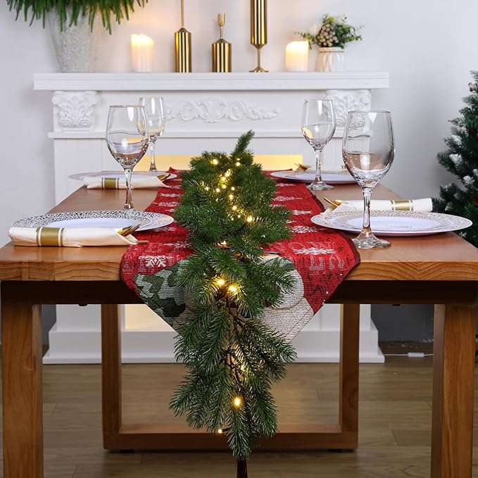 Christmas Garland with Lights, 70.9 Inch Lighted Garland, Realistic Greenery Norfolk Pine Garlands, 18 LED Lights Battery Powered, Timer Included Greenery Garlands for Mantle Christmas Decor