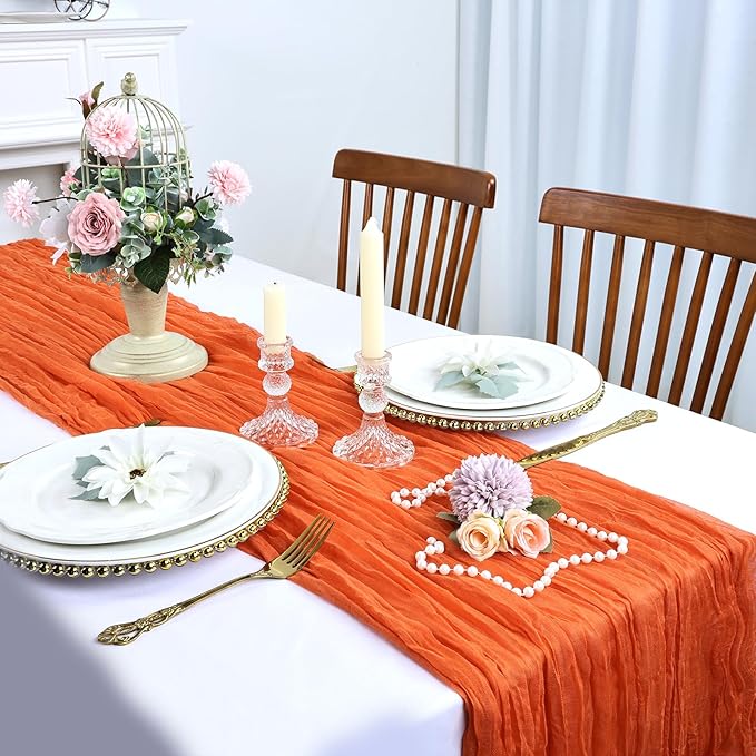 6 Pack Fall Table Runner Orange Cheesecloth Table Runner 10FT Boho Cheese Cloths Gauze Fabric 120 Inch Rustic for Thanksgiving Wedding Birthday Party Baby Shower Decorations