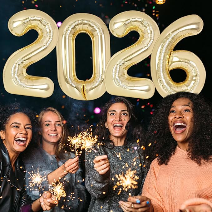 KALOR 42 Inch 2026 Light Gold Mylar Number Balloons, 2026 New Years Foil Balloon for 2026 Happy New Year Eve and Graduations Decorations Party Supplies