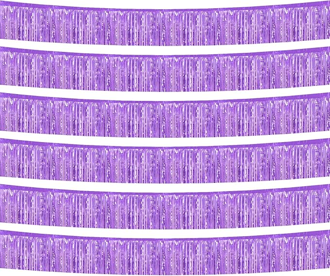 6 Pack 10 Feet Foil Fringe Garland Metallic Tinsel Banner Wall Hanging Curtain Streamers Backdrop for Parade Floats Bachelorette Wedding Birthday Party Thanksgiving Christmas Decorations(Light Purple)