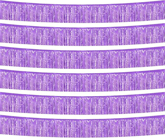 6 Pack 10 Feet Foil Fringe Garland Metallic Tinsel Banner Wall Hanging Curtain Streamers Backdrop for Parade Floats Bachelorette Wedding Birthday Party Thanksgiving Christmas Decorations(Light Purple)