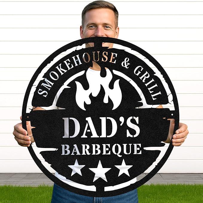 Custom BBQ Grill Metal Sign Personalized Name Wall Art for Outdoor Barbecue Patio Kitchen Backyard Decor Gift for Dad Husband Men Papa Grandpa Father Grilling Enthusiasts Family Lover Funny Gifts 53