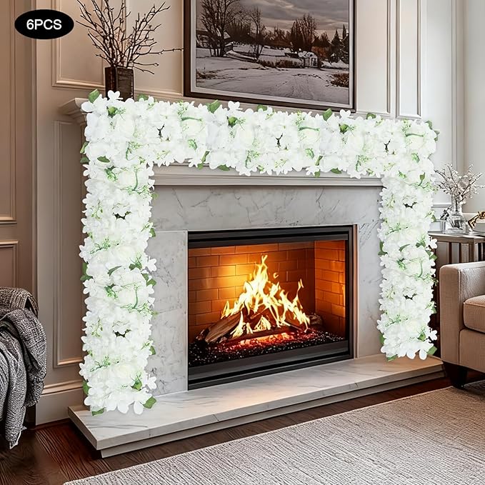 6 Pack Artificial Peony Garland,Wedding Arch Artificial Flower Panels,Flowers Wall Backdrop Panel for Wedding Dining Table Christmas Home Party Decor (White)