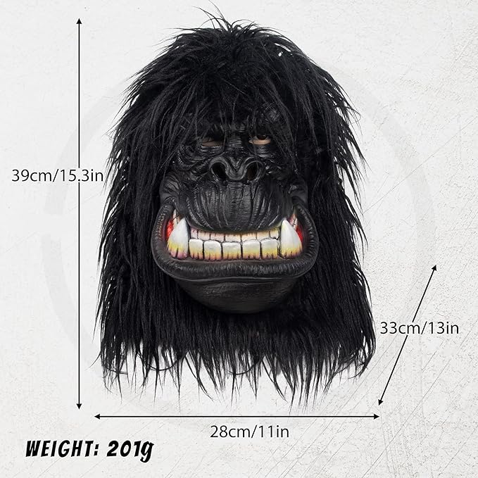 MOKRY PARTY Gorilla Mask Hairy Latex Animal Mask Monkey Head Mask Halloween Carnival Costume Mask