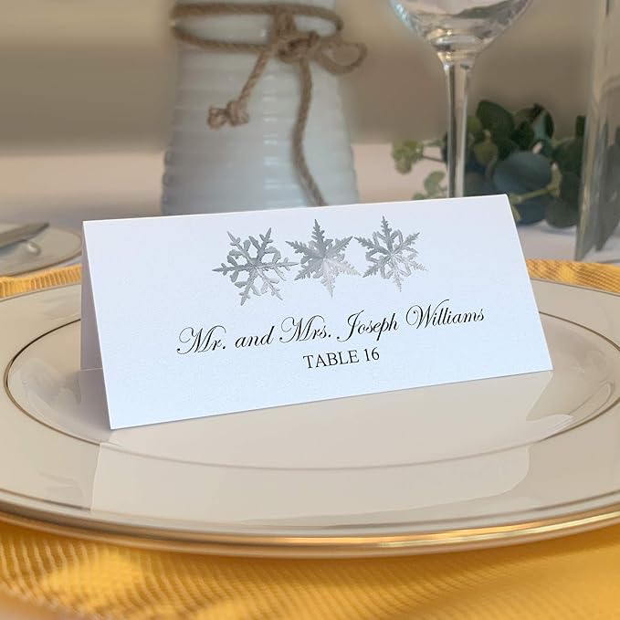 Christmas and Holiday Snowflake Pattern Place Cards, Set of 60, Pre-cut and Scored - Wedding, Party, Dinner, and Special Events - Made in the USA