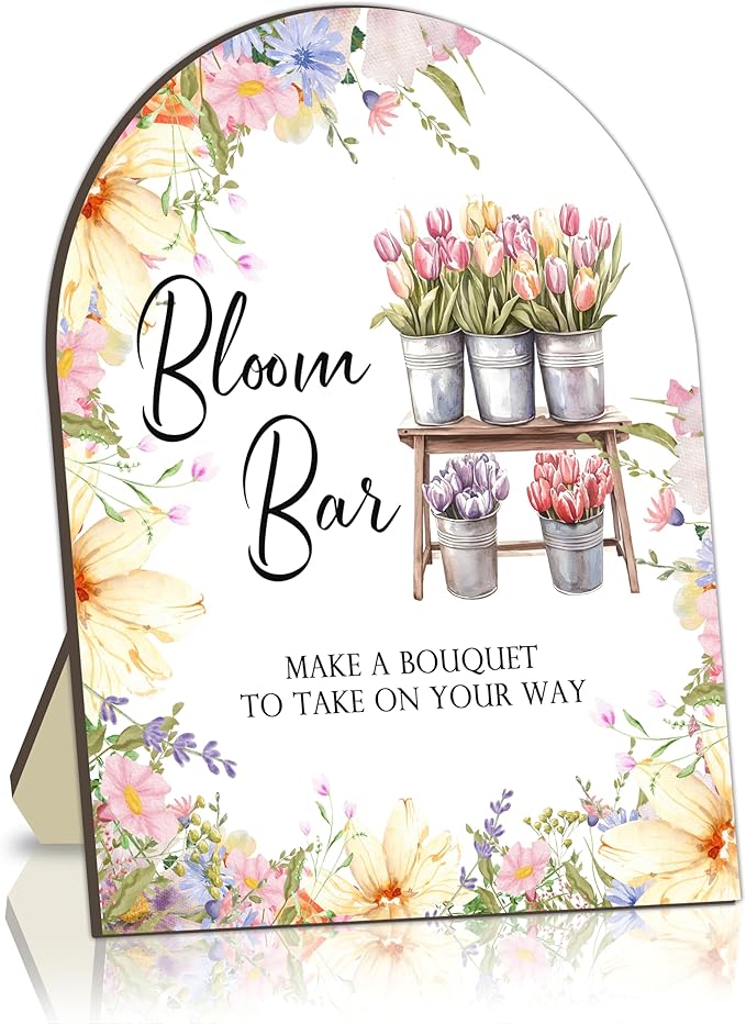 Flower Bouquet Bar Wooden Signs, Floral Welcome Table Sign for Baby Shower Bride Shower, Floral Station for Babies Party, Flower Board for Gender Reveal Party, Baby Shower Bouquet Table Sign 8x10 In