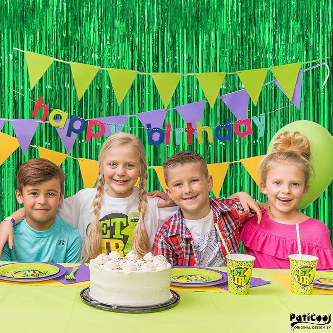 Football Party Decorations Green Streamers - Thicken 4 Pack 3.2 x 8.2 FT - Tinsel Foil Fringe Curtains Party Backdrop for Birthday, Dinosaur, Jungle, Christmas, Golf Party Decorations