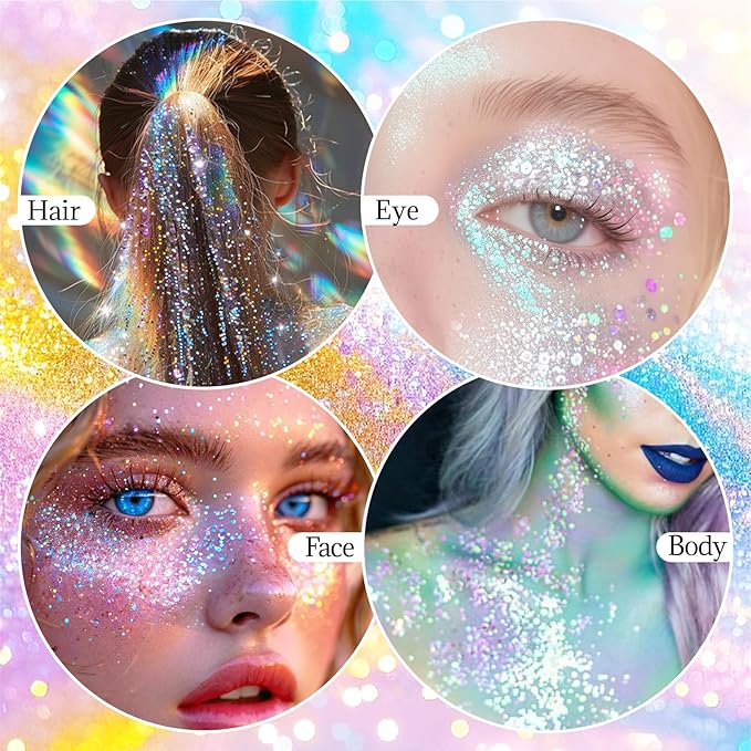 DAGEDA Gold Body Glitter Stick,Sparkly Face Glitter Makeup,Holographic Hair Glitters Mermaid Makeup Rave Outfits for Women, Shimmer Face Paint Stick Singer Concert Accessories