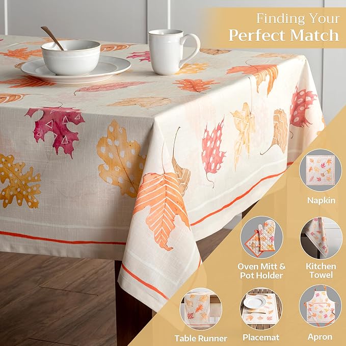 Maison d' Hermine Table Cloth Rectangle Table 100% Cotton 70 x 90 Inches Fall Tablecloth Reusable Everyday Use for Thanksgiving Christmas Decorations Dining Farmhouse Party (Colours of Autumn)