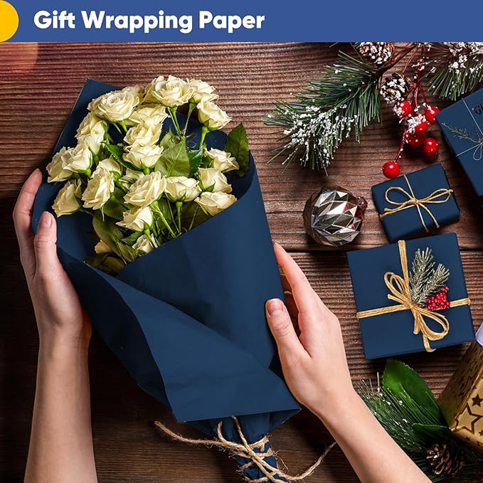 Vanhench 30"×1200"(100') Navy Blue Art Craft Paper, Wrapping Paper Roll for Bulletin Board Bouquet Flower Wrapping, Perfect for Birthday, Valentine's Day, Mother's Day, Holiday, Wedding
