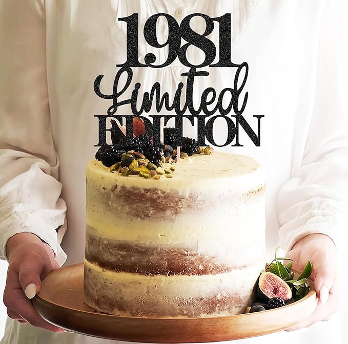 Limited EDITION 1981 Cake Topper - Black Glitter Happy 44th Birthday Party Cake Decoration Supplies, Cheer to 44 Years Cake Bunting Decor for 44th Birthday Party Photo Booth Props