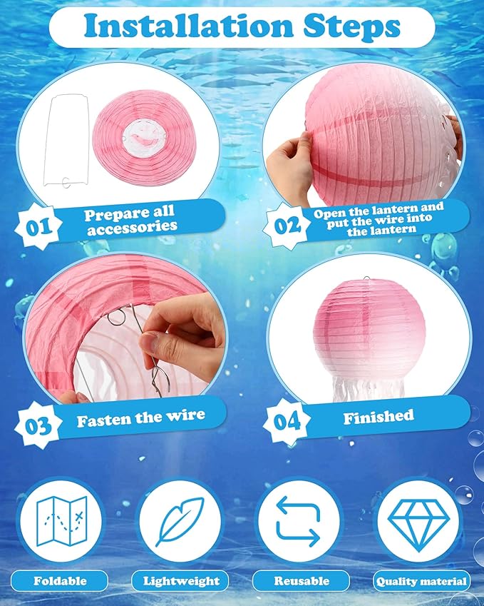18 Pcs Jellyfish Paper Lanterns Jellyfish Lantern Hanging Decoration Ocean Theme Party Supplies Mermaid Birthday Decorations for Baby Shower Under The Sea Birthday Party Supplies(Gradient Color)