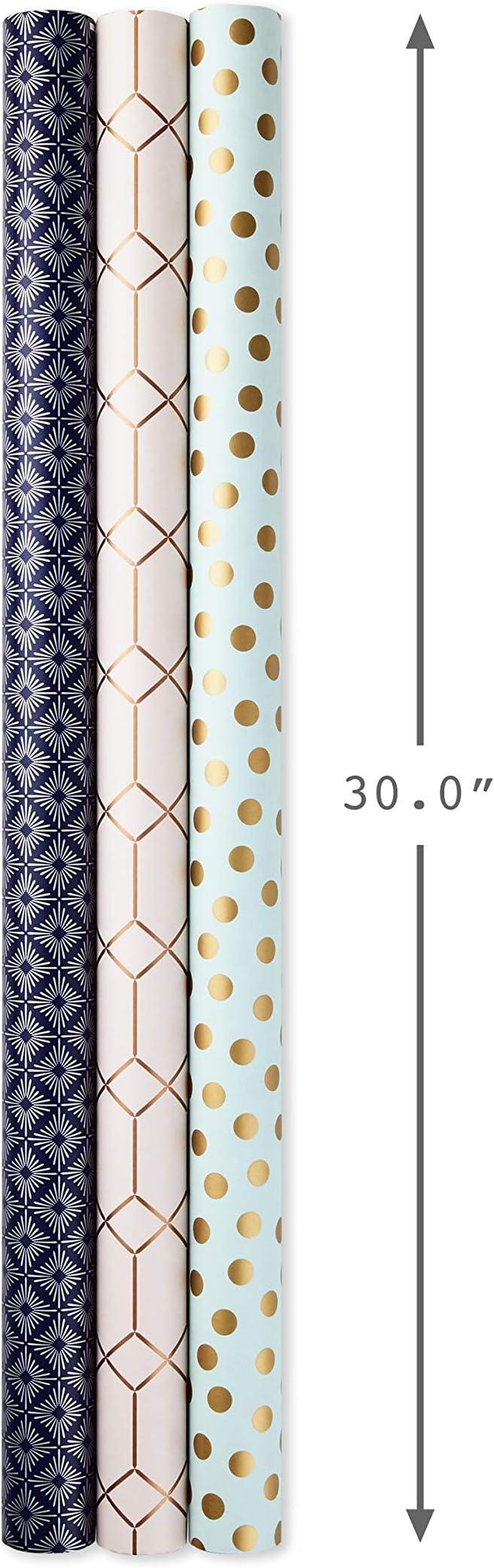 Hallmark Wrapping Paper Rolls for Graduation, Wedding, Birthday, Baby Shower, Bridal Shower - Foil Metallic Pastel Gift Wrap Paper (Set of 3 Reversible Rolls: 120 sq. ft. ttl.)