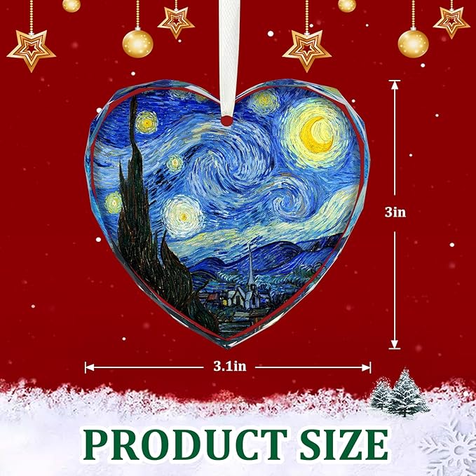 Starry Night Heart Christmas Ornaments, Crystal Glass Art Ornament for Tree, Elegant Artist Ornament Gift with Gift Box, Romantic Heart Ornaments for Christmas Tree Decoration