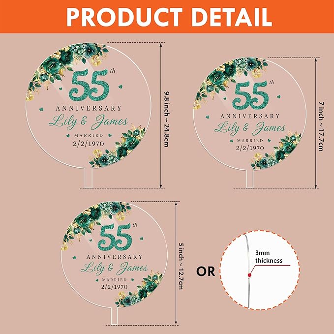 Personalized 55th Anniversary Acrylic Cake Topper, 55 th Anniversary Decorations, 55 Wedding Decor