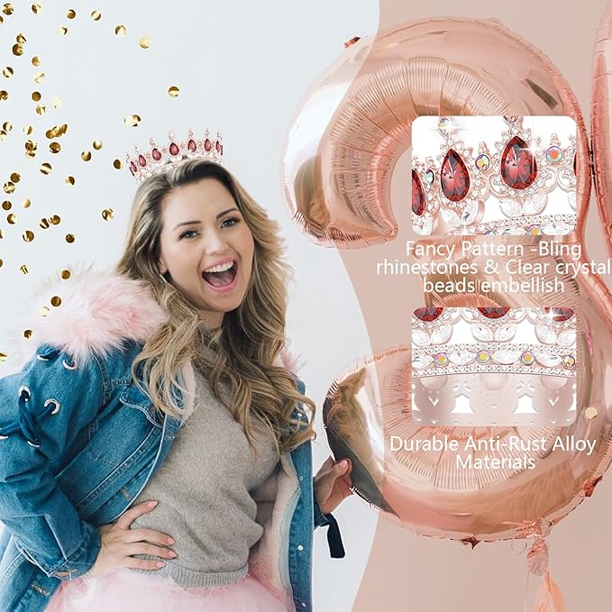 Queen Crown Birthday Crowns for Women, Birthday Girl Sash, Birthday Tiara for Women Set, Princess Rhinestone Birthday Girl Headband Birthday Gifts for Women, Sweet Happy Accessories